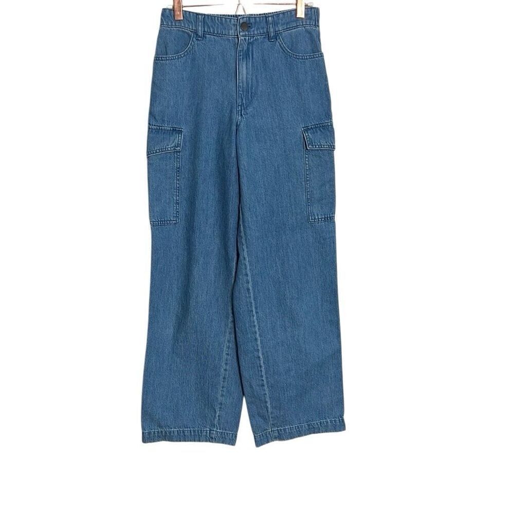 Uniqlo‎ Denim Cotton Relaxed Fit Straight Leg Cargo Jeans Blue Size XS